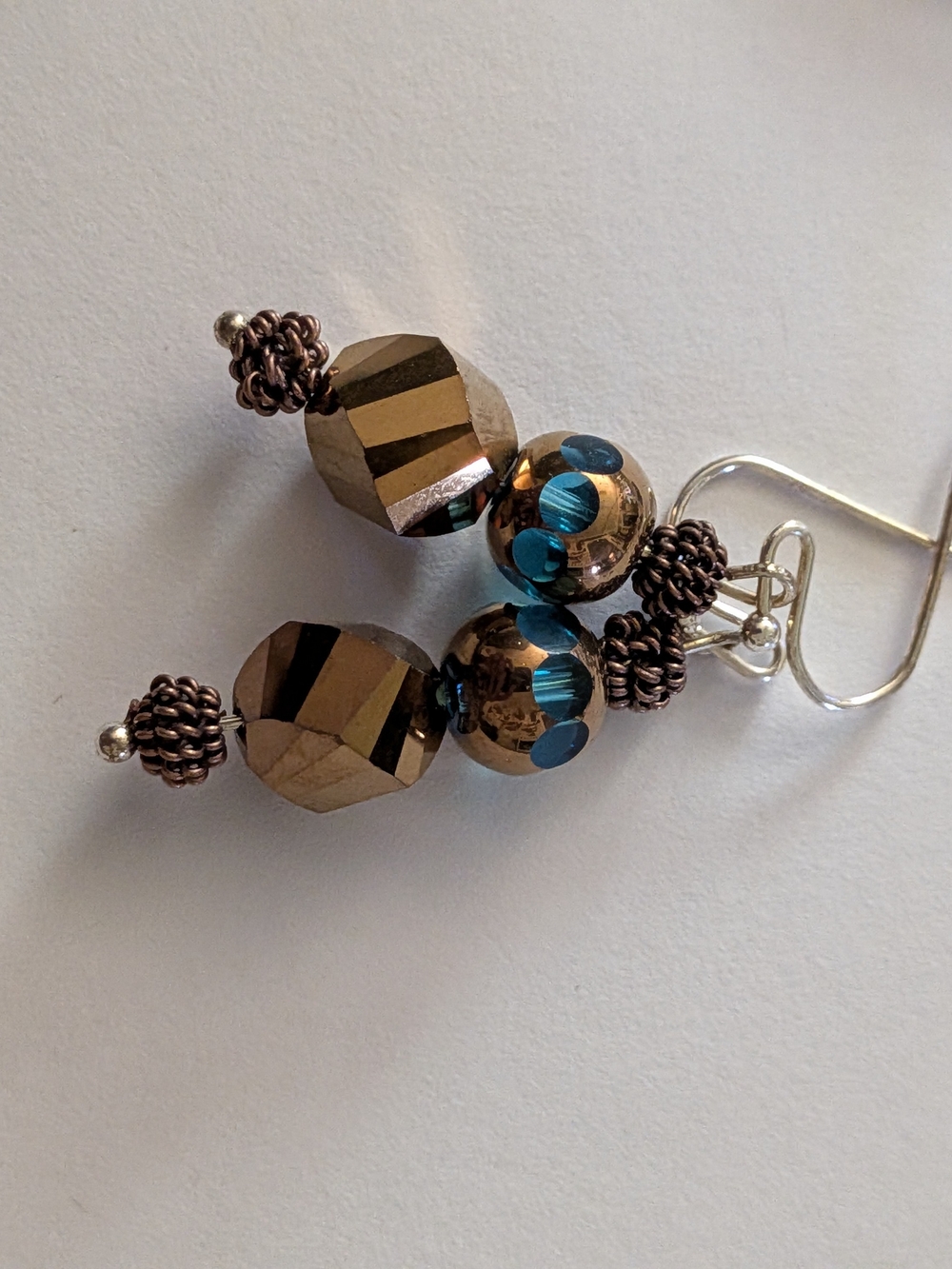 Bronze and Teal Faceted Bead Drop Earrings